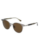 Round Titanium Sunglasses w/Engraved Details, Gray