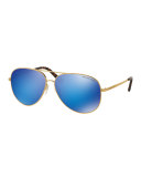 Mirrored Flash Aviator Sunglasses, Gold/Blue