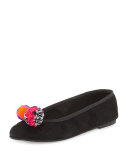 Bo Pompom Suede Ballerina Flat, Black