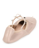 Rockstud Leather Ballerina Flat, Poudre
