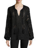 Long-Sleeve Lace Peasant Blouse