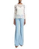 Katara Wide-Leg Chambray Pants, Light Indigo