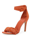 Pippi Suede Fringe Sandal, Tangerine