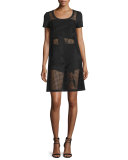 Lasered Floral Grid Dress, Black 