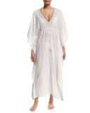 Paramount Drawstring-Waist Long Caftan Coverup, White