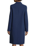 Long-Sleeve Button-Front Reefer Coat, Indigo