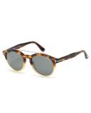 Newman Round Shiny Acetate Sunglasses, Classic Havana