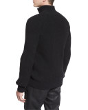 Harleston Zip-Up Ribbed Wool Sweater, Charcoal Melange