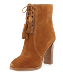 Odile Suede Lace-Up Bootie, Luggage