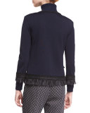 Fringe-Trim 3/4-Sleeve Jacket, Navy/Caviar