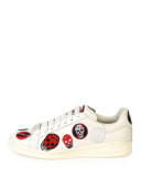 Skull-Patch Leather Low-Top Sneaker, White