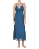 Peacock Lace-Trimmed Satin Gown, Blue