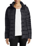 Short Hooded Down Zip-Front Jacket, Black