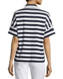 Striped Dolman-Sleeve Popover Top, Ink Multi