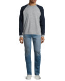 Colorblock Raglan-Sleeve Baseball Shirt, Gray
