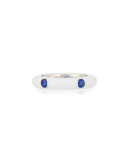 White Enamel Ring with Five Blue Sapphires, Size 6