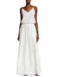 V-Neck Monili-Strap Long Dress, White