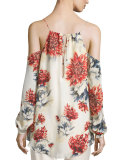 Long-Sleeve Floral Cold-Shoulder Blouse, Lincoln Print