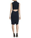 Sleeveless Collared Stretch Crepe Popover Dress, Blue