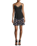 Army of Hearts Tweed-Trim Silk Miniskirt, Wild Rose/Tan