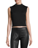 Sleeveless Cropped Ponte Top, Darkest Black