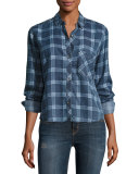 Dana Grid-Print Denim Shirt, Midnight Grid