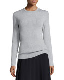 Metallic Ribbed Crewneck Sweater, Pearl Heather