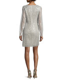 Long-Sleeve Sequined Sheath Cocktail Dress 