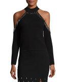Beaded Knit Cold-Shoulder Top
