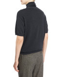 Short-Sleeve Turtleneck Cashmere Sweater, Onyx
