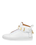 Men's 100mm Patent Leather High-Top Sneaker, White