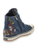Virtu Embroidered Denim High-Top Sneaker, Blue