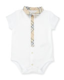 Tannar Check-Placket Jersey Playsuit, White, Size 3-24 Months
