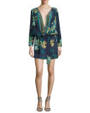 Rina Long-Sleeve Silk Blouson Dress, Colossus Print