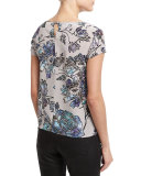 Short-Sleeve Floral-Print Blouse, Multi Colors