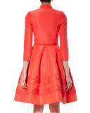 Sequined 3/4-Sleeve Belted Shirtdress, Poppy