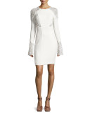 Embellished Lace-Inset Cocktail Dress, White