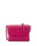 Crocodile Triple-Gusset Mini Crossbody Bag, Pink Matte