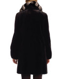 Chinchilla-Collar Belted Mink Stroller Coat