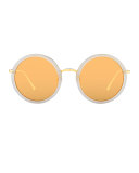 Trimmed Round Mirrored Sunglasses, Smoke/Yellow Gold