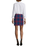 Morro Embroidered-Plaid Mini Skirt, Blue