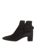 Polly Suede Side-Buckle Ankle Boot, Black