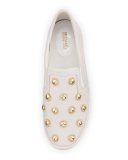 Leo Embellished Leather Slip-On Sneaker, Optic White