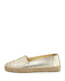 Leather Logo Espadrille Flat, Platino