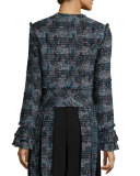 Katrin Fringe-Trim Tweed Jacket, Black/Peacock Multi
