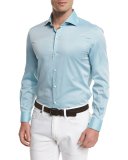 Summer Chambray Long-Sleeve Sport Shirt, Teal
