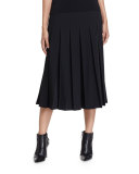 Wide-Leg Box-Pleated Crepe Pants, Black