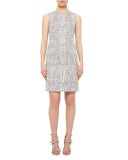Cross-Stitch Printed Jacquard Sheath Dress, Cliff/Chalk