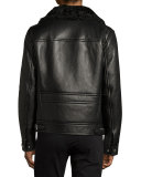 Lambskin & Shearling Aviator Jacket, Black