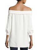 Marlo Silk Off-the-Shoulder Blouse w/ Ribbed Trim